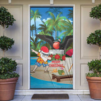 Antigua And Barbuda Christmas Door Cover Magnificent Frigatebird Dabbing Santa - Wonder Print Shop
