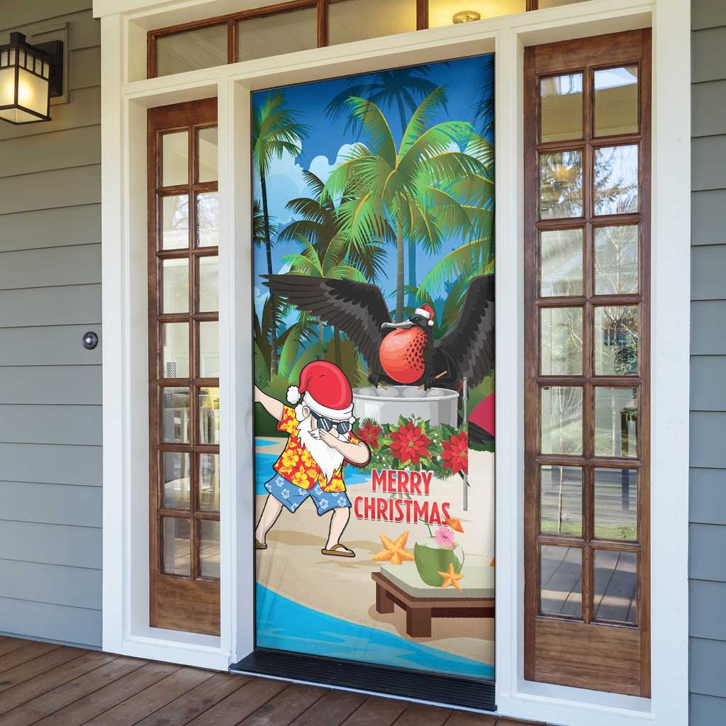 Antigua And Barbuda Christmas Door Cover Magnificent Frigatebird Dabbing Santa - Wonder Print Shop