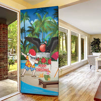 Antigua And Barbuda Christmas Door Cover Magnificent Frigatebird Dabbing Santa - Wonder Print Shop