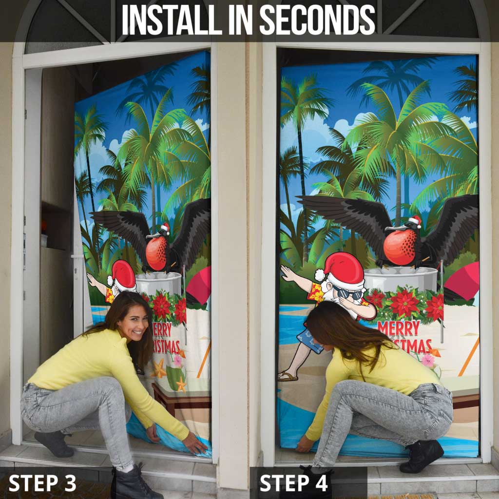 Antigua And Barbuda Christmas Door Cover Magnificent Frigatebird Dabbing Santa - Wonder Print Shop