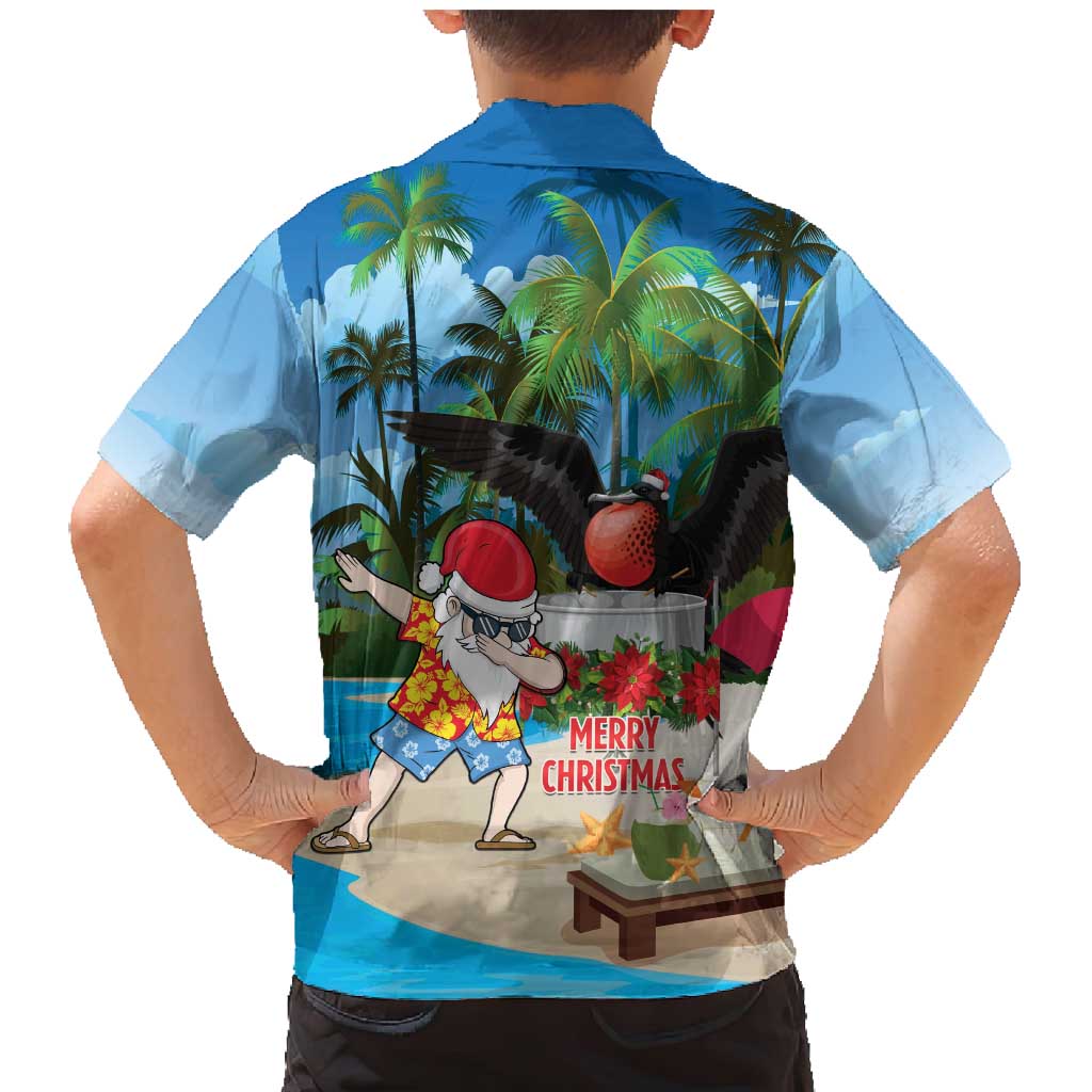 Antigua And Barbuda Christmas Family Matching Mermaid Dress and Hawaiian Shirt Magnificent Frigatebird Dabbing Santa - Wonder Print Shop