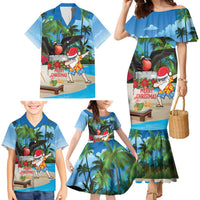 Antigua And Barbuda Christmas Family Matching Mermaid Dress and Hawaiian Shirt Magnificent Frigatebird Dabbing Santa - Wonder Print Shop