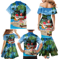 Antigua And Barbuda Christmas Family Matching Mermaid Dress and Hawaiian Shirt Magnificent Frigatebird Dabbing Santa - Wonder Print Shop