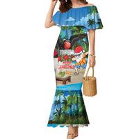 Antigua And Barbuda Christmas Family Matching Mermaid Dress and Hawaiian Shirt Magnificent Frigatebird Dabbing Santa - Wonder Print Shop