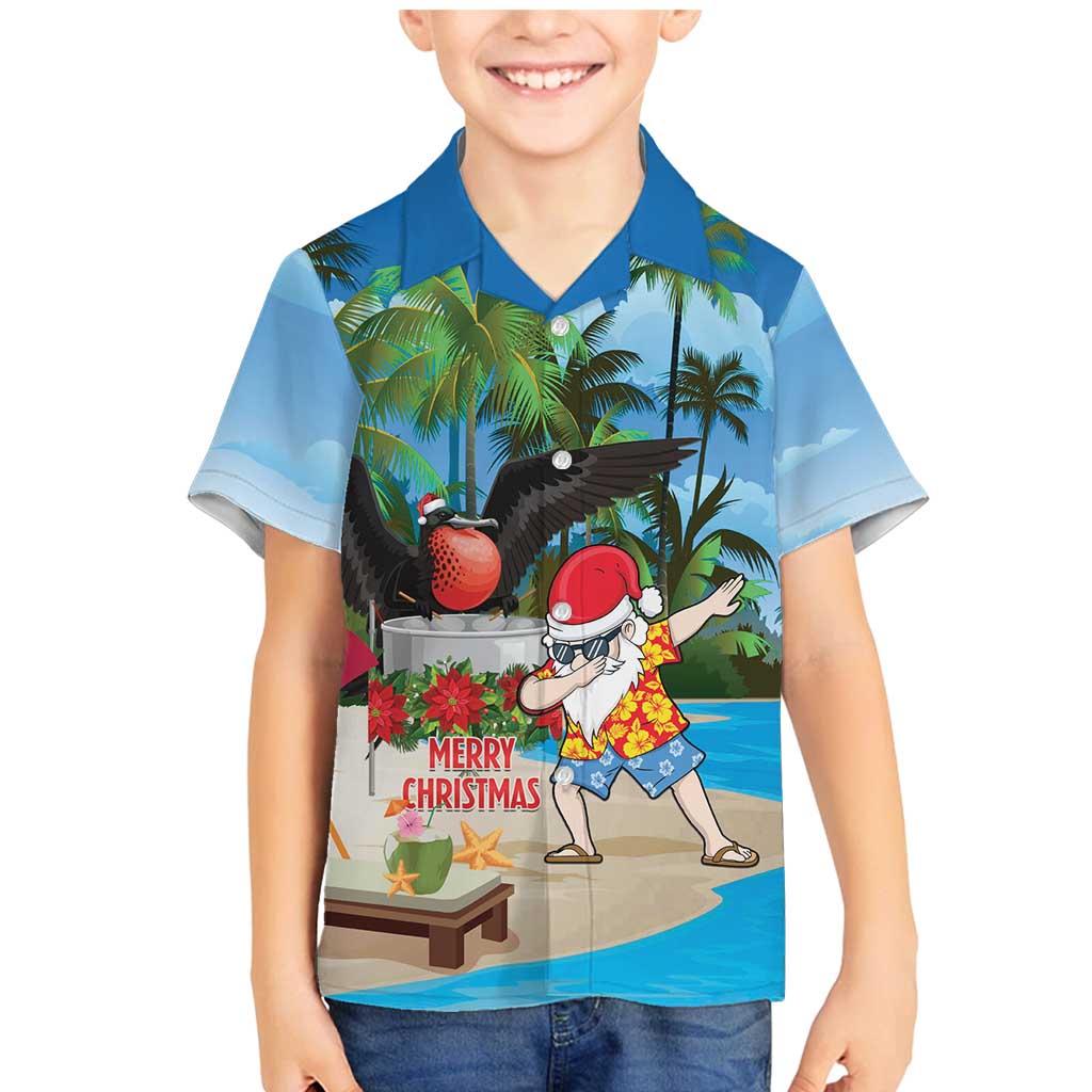 Antigua And Barbuda Christmas Family Matching Mermaid Dress and Hawaiian Shirt Magnificent Frigatebird Dabbing Santa - Wonder Print Shop