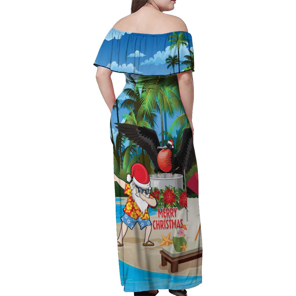 Antigua And Barbuda Christmas Family Matching Off Shoulder Maxi Dress and Hawaiian Shirt Magnificent Frigatebird Dabbing Santa - Wonder Print Shop