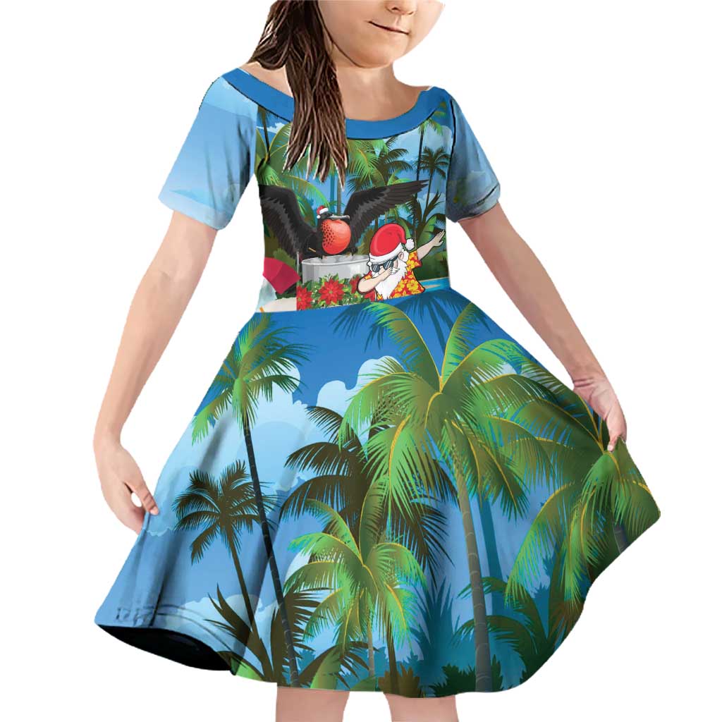 Antigua And Barbuda Christmas Family Matching Off Shoulder Short Dress and Hawaiian Shirt Magnificent Frigatebird Dabbing Santa - Wonder Print Shop