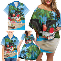 Antigua And Barbuda Christmas Family Matching Off Shoulder Short Dress and Hawaiian Shirt Magnificent Frigatebird Dabbing Santa - Wonder Print Shop