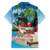Antigua And Barbuda Christmas Family Matching Off Shoulder Short Dress and Hawaiian Shirt Magnificent Frigatebird Dabbing Santa - Wonder Print Shop