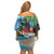 Antigua And Barbuda Christmas Family Matching Off Shoulder Short Dress and Hawaiian Shirt Magnificent Frigatebird Dabbing Santa - Wonder Print Shop