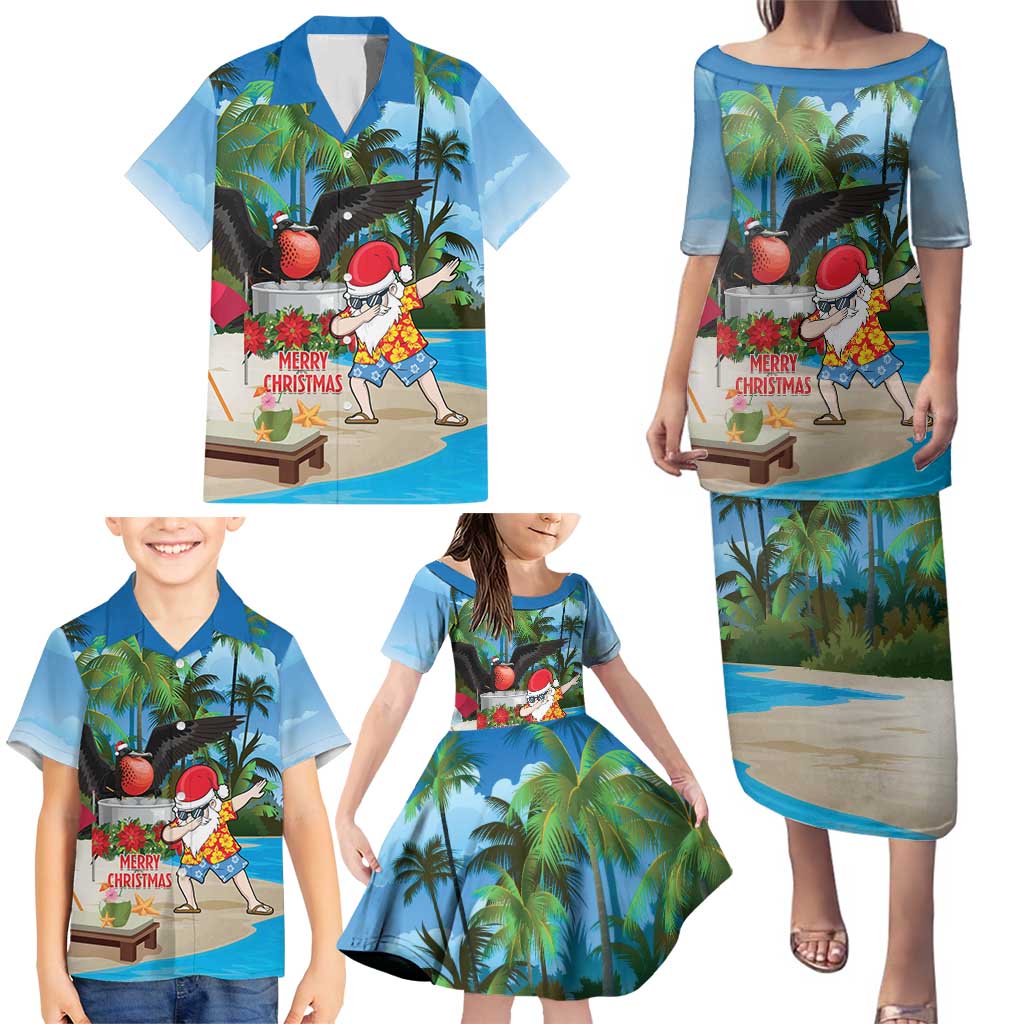 Antigua And Barbuda Christmas Family Matching Puletasi and Hawaiian Shirt Magnificent Frigatebird Dabbing Santa - Wonder Print Shop