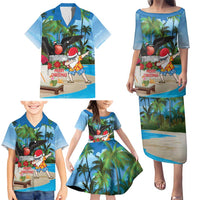 Antigua And Barbuda Christmas Family Matching Puletasi and Hawaiian Shirt Magnificent Frigatebird Dabbing Santa - Wonder Print Shop