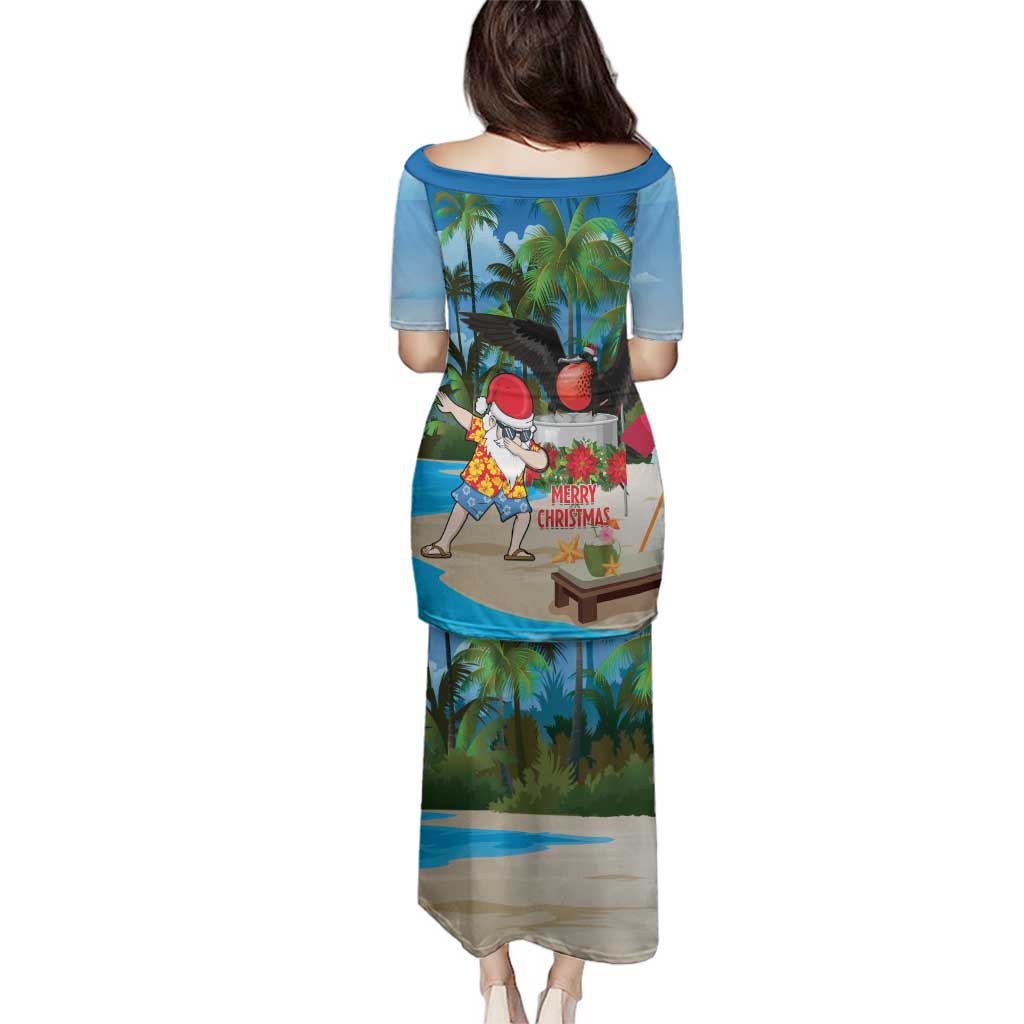 Antigua And Barbuda Christmas Family Matching Puletasi and Hawaiian Shirt Magnificent Frigatebird Dabbing Santa - Wonder Print Shop