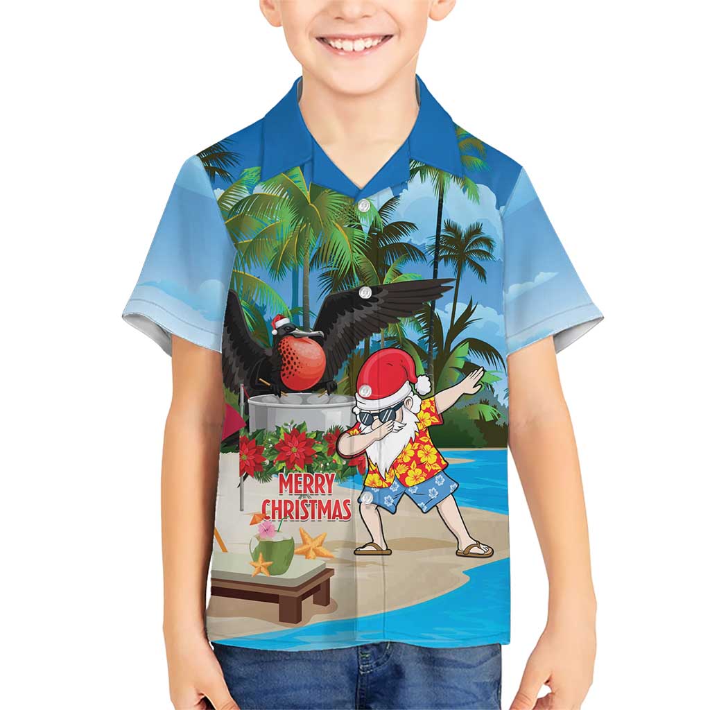 Antigua And Barbuda Christmas Family Matching Short Sleeve Bodycon Dress and Hawaiian Shirt Magnificent Frigatebird Dabbing Santa - Wonder Print Shop