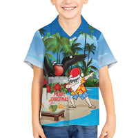 Antigua And Barbuda Christmas Family Matching Short Sleeve Bodycon Dress and Hawaiian Shirt Magnificent Frigatebird Dabbing Santa - Wonder Print Shop