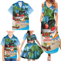 Antigua And Barbuda Christmas Family Matching Summer Maxi Dress and Hawaiian Shirt Magnificent Frigatebird Dabbing Santa - Wonder Print Shop