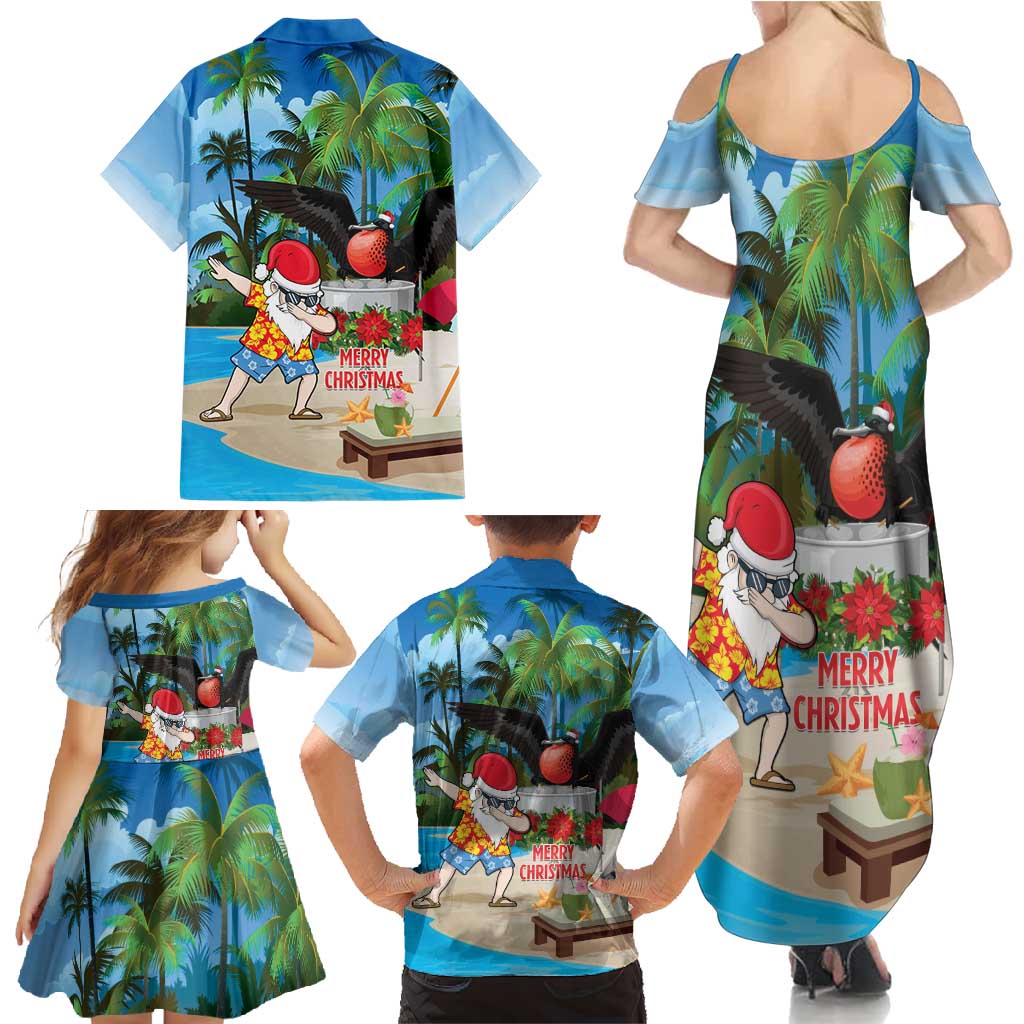 Antigua And Barbuda Christmas Family Matching Summer Maxi Dress and Hawaiian Shirt Magnificent Frigatebird Dabbing Santa - Wonder Print Shop