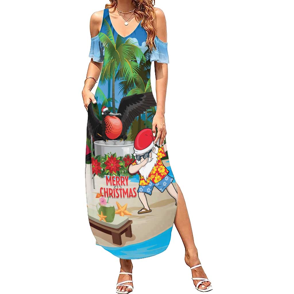 Antigua And Barbuda Christmas Family Matching Summer Maxi Dress and Hawaiian Shirt Magnificent Frigatebird Dabbing Santa - Wonder Print Shop