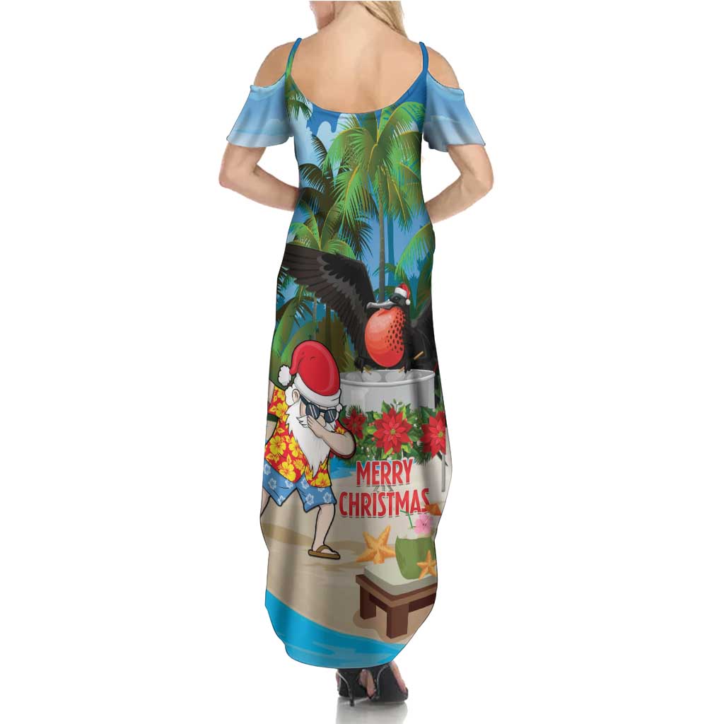 Antigua And Barbuda Christmas Family Matching Summer Maxi Dress and Hawaiian Shirt Magnificent Frigatebird Dabbing Santa - Wonder Print Shop
