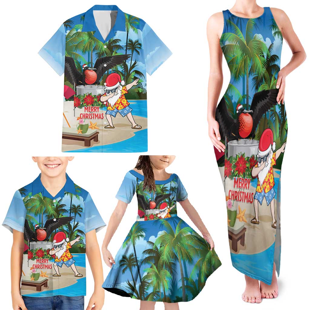 Antigua And Barbuda Christmas Family Matching Tank Maxi Dress and Hawaiian Shirt Magnificent Frigatebird Dabbing Santa - Wonder Print Shop