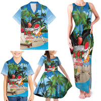 Antigua And Barbuda Christmas Family Matching Tank Maxi Dress and Hawaiian Shirt Magnificent Frigatebird Dabbing Santa - Wonder Print Shop