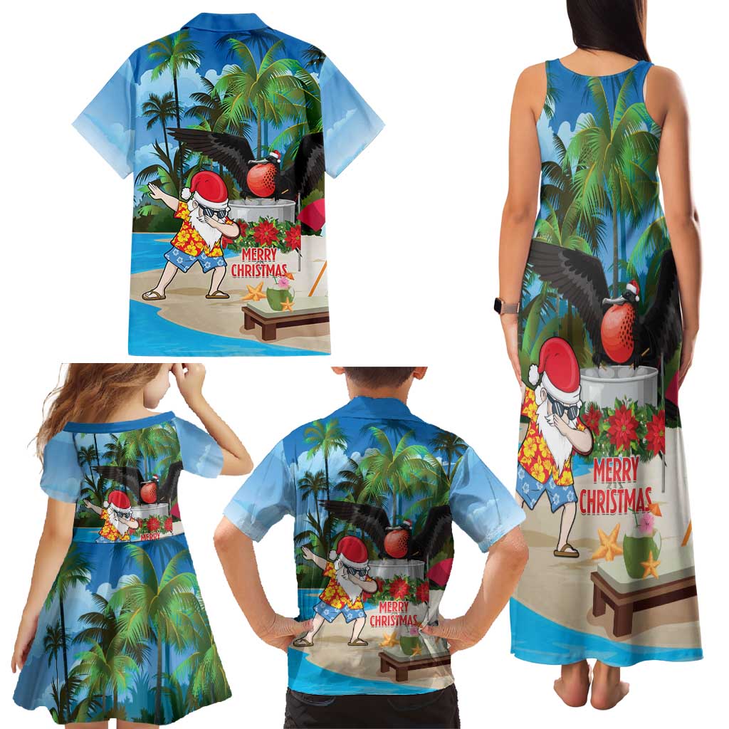 Antigua And Barbuda Christmas Family Matching Tank Maxi Dress and Hawaiian Shirt Magnificent Frigatebird Dabbing Santa - Wonder Print Shop