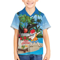 Antigua And Barbuda Christmas Family Matching Tank Maxi Dress and Hawaiian Shirt Magnificent Frigatebird Dabbing Santa - Wonder Print Shop