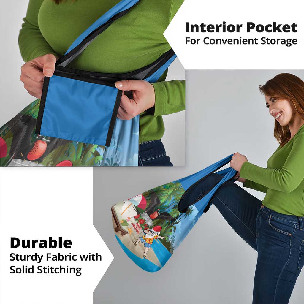 Antigua And Barbuda Christmas Grocery Bag Magnificent Frigatebird Dabbing Santa - Wonder Print Shop