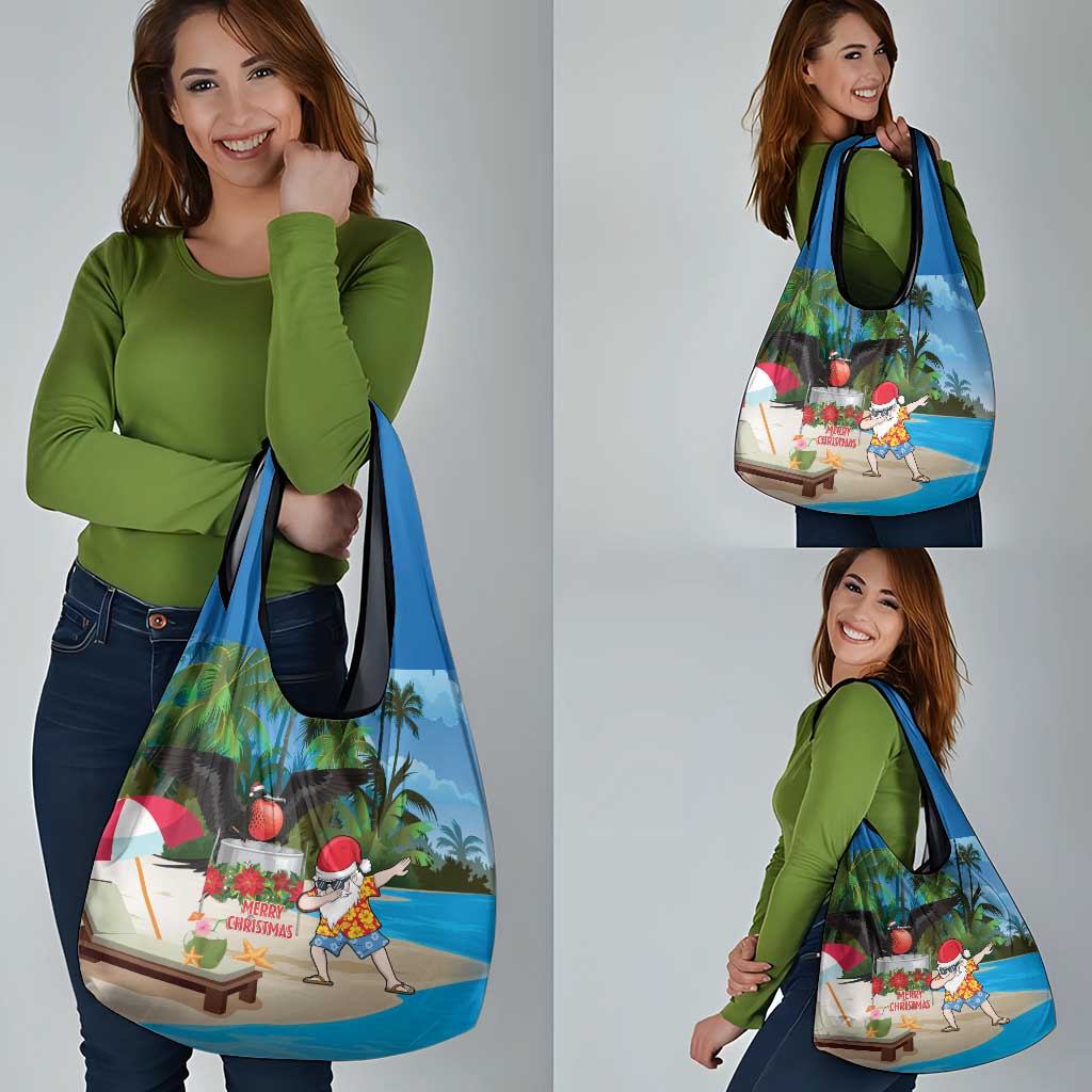 Antigua And Barbuda Christmas Grocery Bag Magnificent Frigatebird Dabbing Santa - Wonder Print Shop