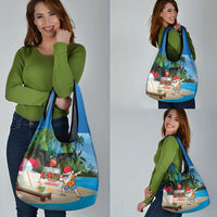 Antigua And Barbuda Christmas Grocery Bag Magnificent Frigatebird Dabbing Santa - Wonder Print Shop