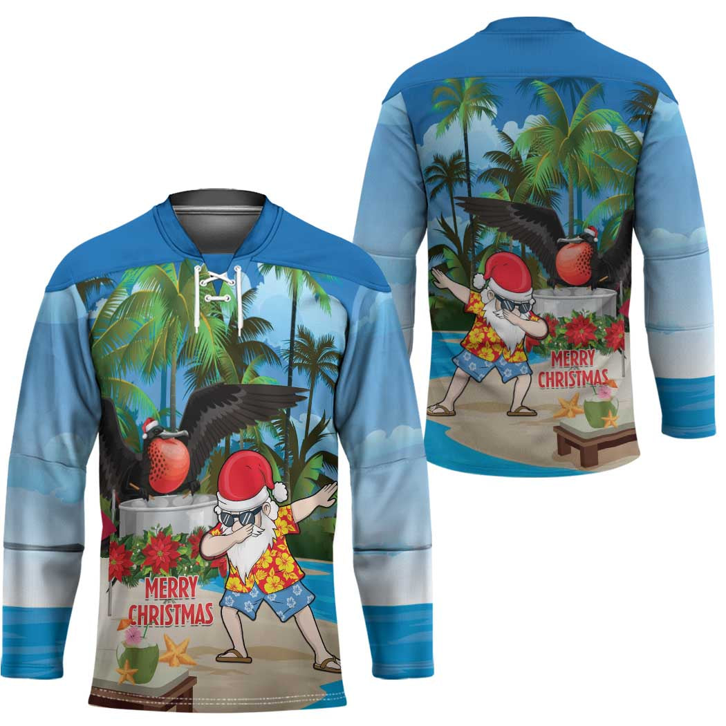 Antigua And Barbuda Christmas Hockey Jersey Magnificent Frigatebird Dabbing Santa - Wonder Print Shop