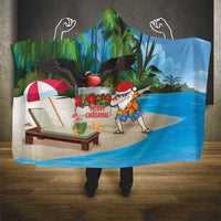 Antigua And Barbuda Christmas Hooded Blanket Magnificent Frigatebird Dabbing Santa - Wonder Print Shop