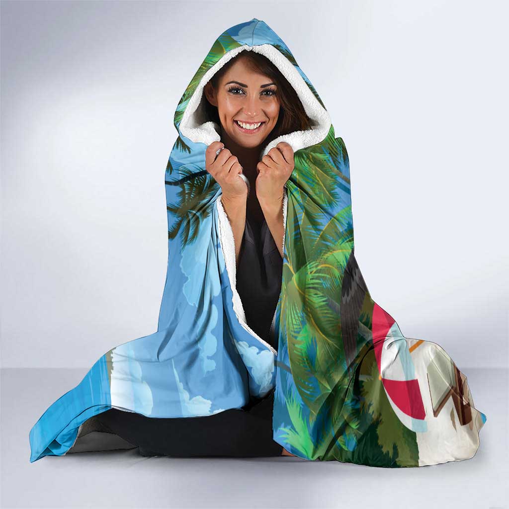 Antigua And Barbuda Christmas Hooded Blanket Magnificent Frigatebird Dabbing Santa - Wonder Print Shop