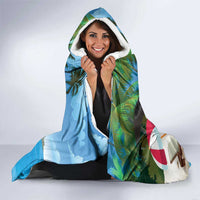 Antigua And Barbuda Christmas Hooded Blanket Magnificent Frigatebird Dabbing Santa - Wonder Print Shop