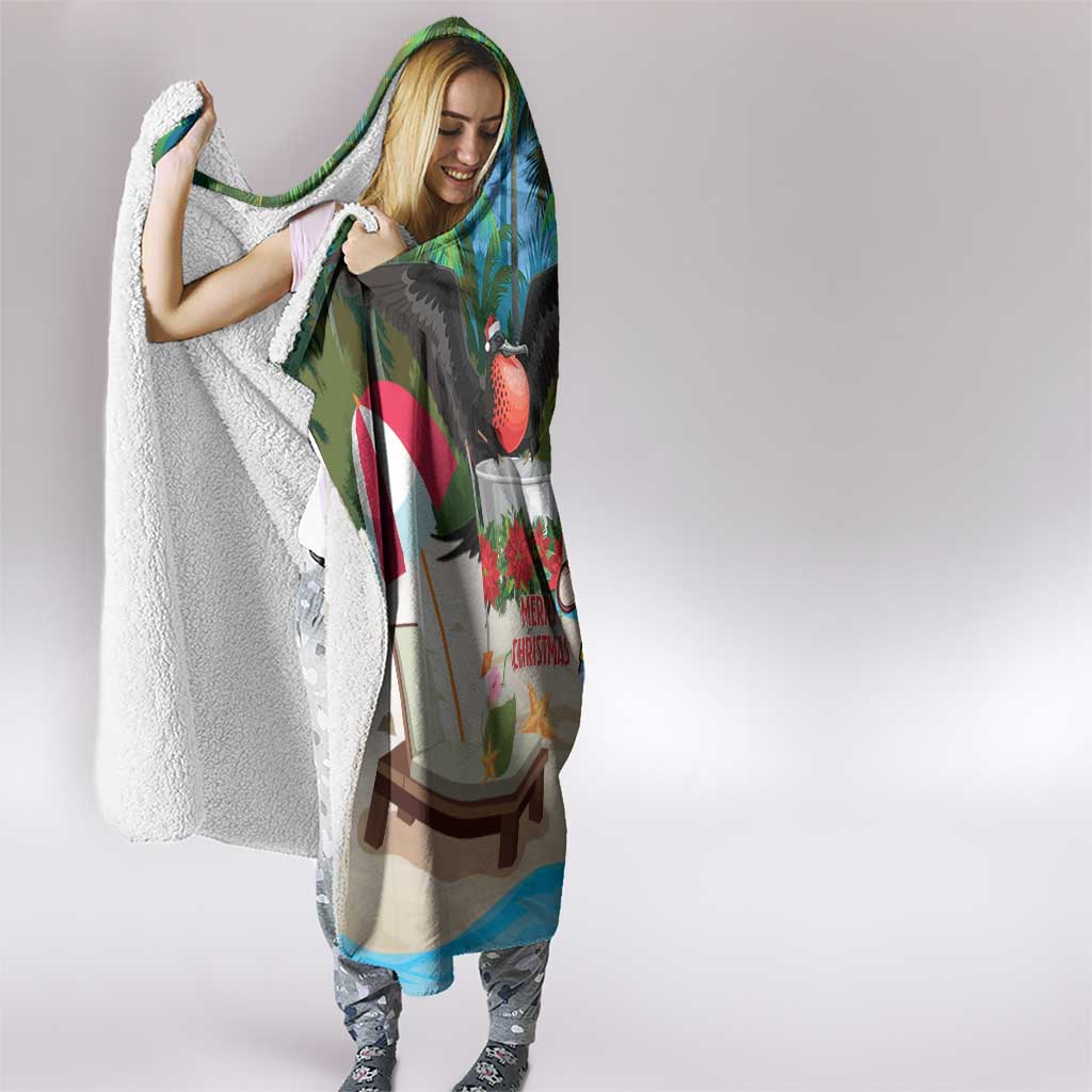 Antigua And Barbuda Christmas Hooded Blanket Magnificent Frigatebird Dabbing Santa - Wonder Print Shop