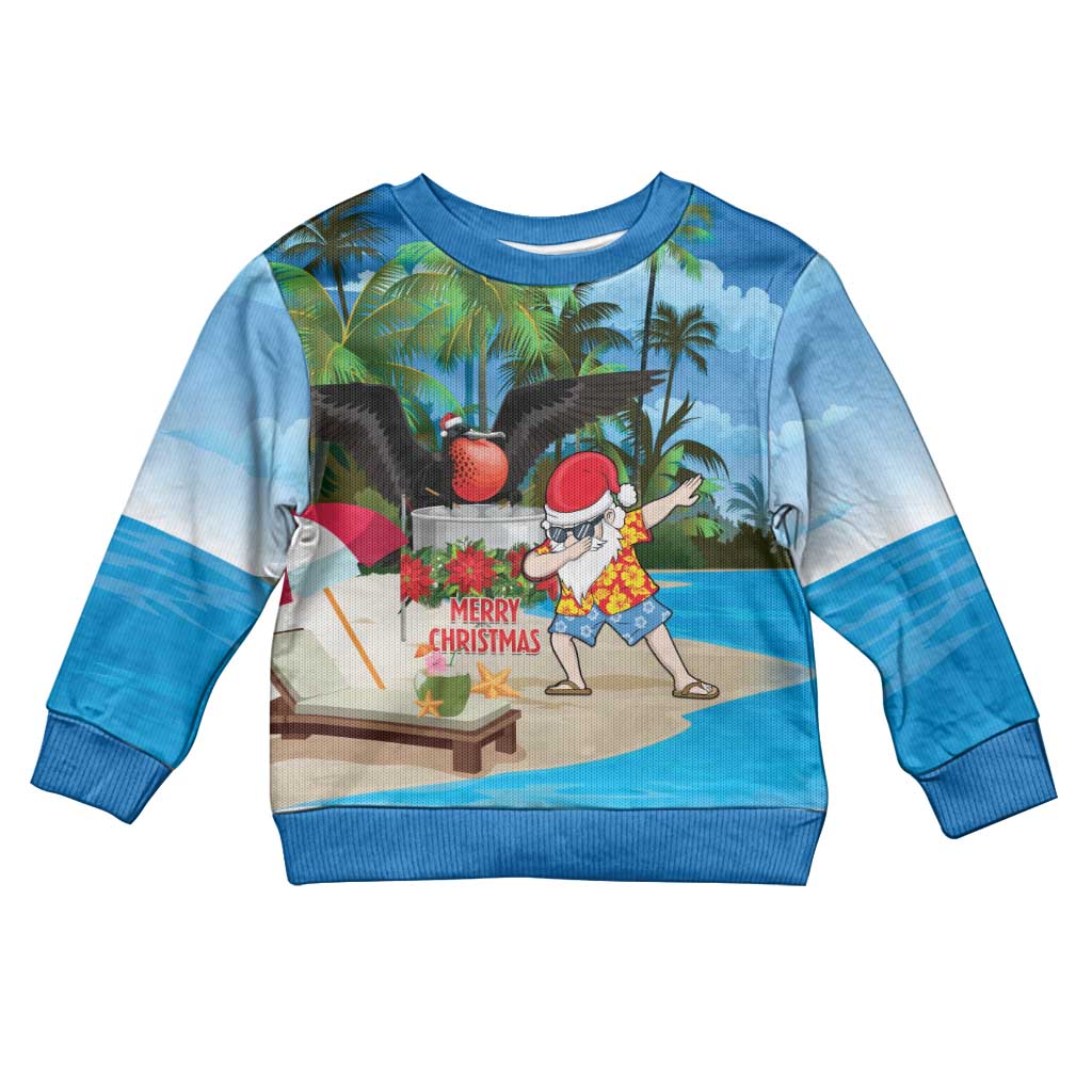 Antigua And Barbuda Christmas Kid Ugly Christmas Sweater Magnificent Frigatebird Dabbing Santa - Wonder Print Shop