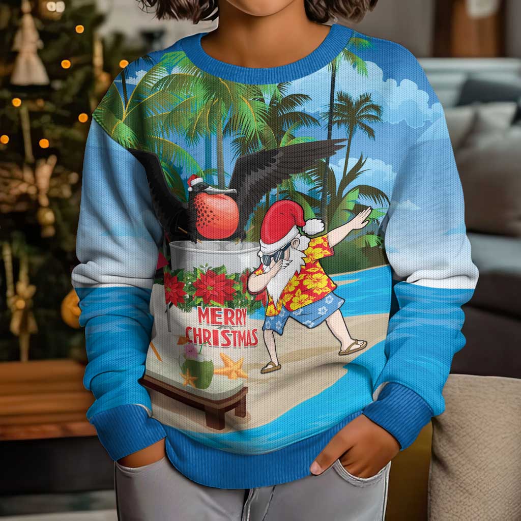 Antigua And Barbuda Christmas Kid Ugly Christmas Sweater Magnificent Frigatebird Dabbing Santa - Wonder Print Shop