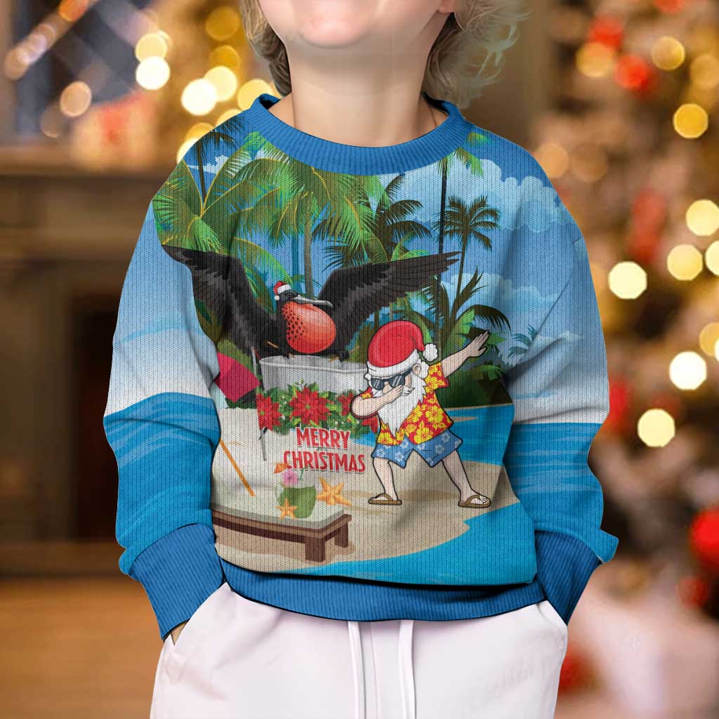 Antigua And Barbuda Christmas Kid Ugly Christmas Sweater Magnificent Frigatebird Dabbing Santa - Wonder Print Shop