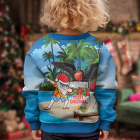 Antigua And Barbuda Christmas Kid Ugly Christmas Sweater Magnificent Frigatebird Dabbing Santa - Wonder Print Shop