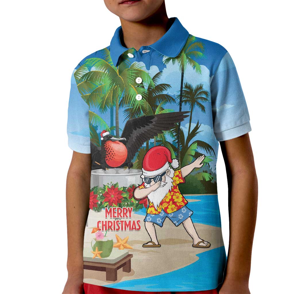 Antigua And Barbuda Christmas Kid Polo Shirt Magnificent Frigatebird Dabbing Santa - Wonder Print Shop
