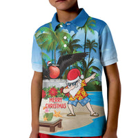 Antigua And Barbuda Christmas Kid Polo Shirt Magnificent Frigatebird Dabbing Santa - Wonder Print Shop