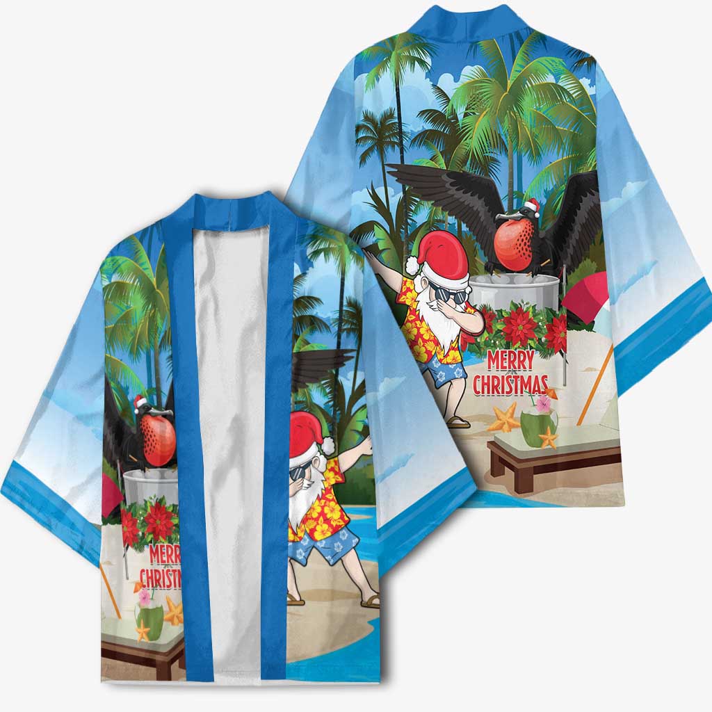 Antigua And Barbuda Christmas Kimono Magnificent Frigatebird Dabbing Santa - Wonder Print Shop