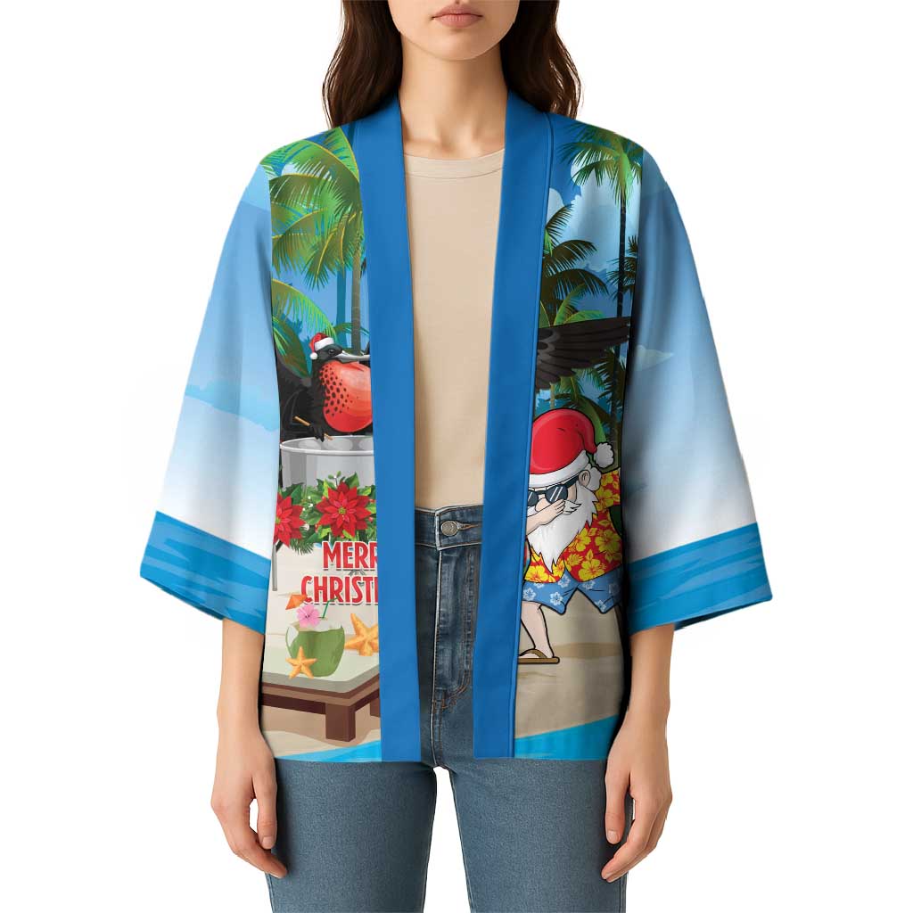 Antigua And Barbuda Christmas Kimono Magnificent Frigatebird Dabbing Santa - Wonder Print Shop