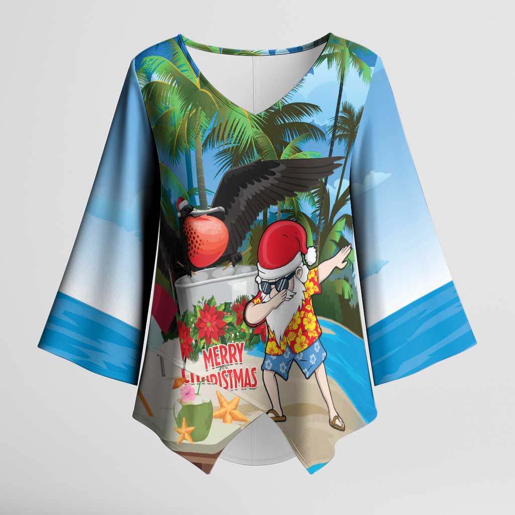 Antigua And Barbuda Christmas Kimono Sleeve Blouse Magnificent Frigatebird Dabbing Santa - Wonder Print Shop