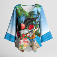 Antigua And Barbuda Christmas Kimono Sleeve Blouse Magnificent Frigatebird Dabbing Santa - Wonder Print Shop