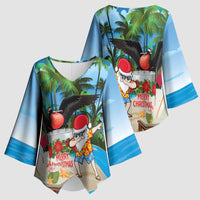Antigua And Barbuda Christmas Kimono Sleeve Blouse Magnificent Frigatebird Dabbing Santa - Wonder Print Shop