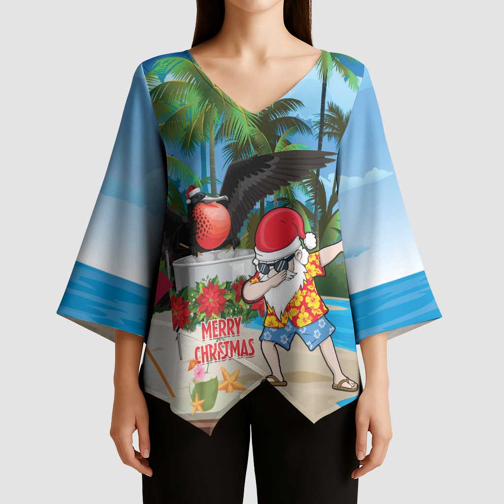 Antigua And Barbuda Christmas Kimono Sleeve Blouse Magnificent Frigatebird Dabbing Santa - Wonder Print Shop