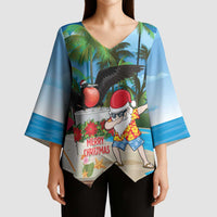 Antigua And Barbuda Christmas Kimono Sleeve Blouse Magnificent Frigatebird Dabbing Santa - Wonder Print Shop