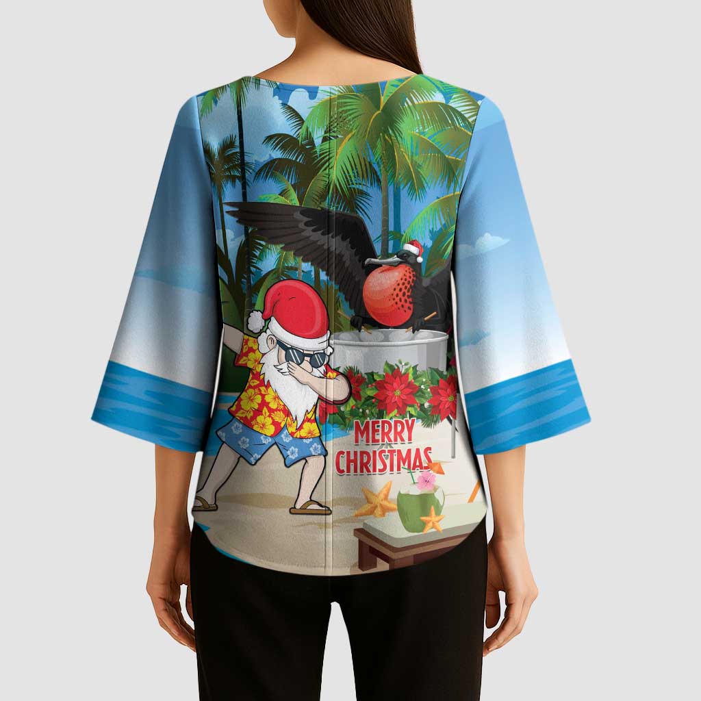 Antigua And Barbuda Christmas Kimono Sleeve Blouse Magnificent Frigatebird Dabbing Santa - Wonder Print Shop