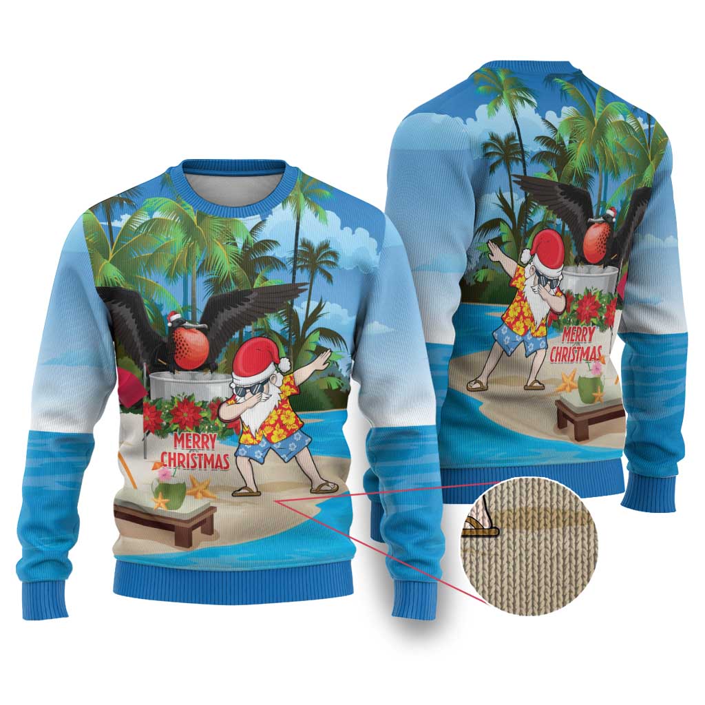 Antigua And Barbuda Christmas Ugly Christmas Sweater Magnificent Frigatebird Dabbing Santa - Wonder Print Shop